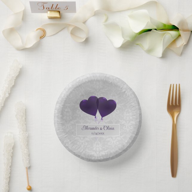 Purple Heart Balloons Wedding Paper Bowls (Wedding)