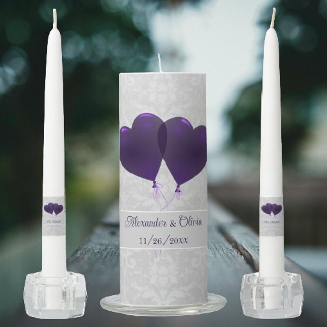 Purple Heart Balloons Wedding Unity Candle Set (Purple Heart Balloons Wedding Unity Candle Set)
