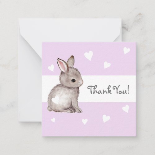 Purple Heart Bunny Baby Shower Thank You Notecards