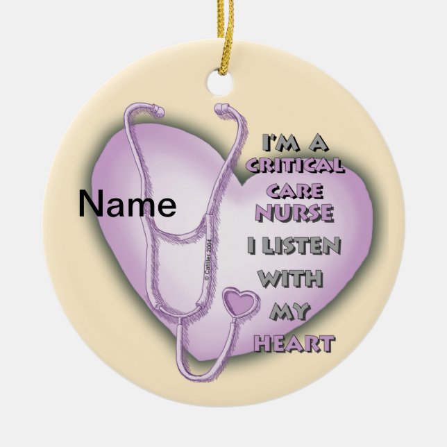Purple Heart Care Nurse Ceramic Ornament (Front)