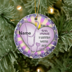 Purple Heart CNA Nurse Ceramic Ornament