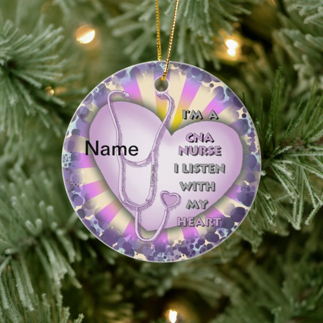 Purple Heart CNA Nurse Ceramic Ornament (Tree)