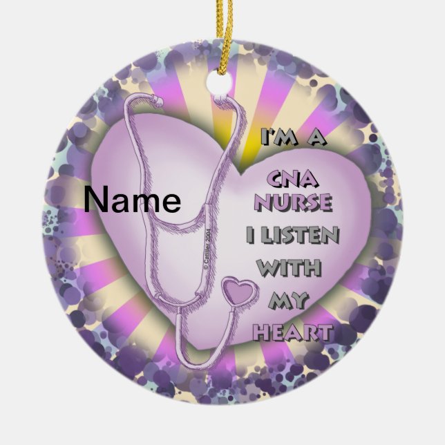 Purple Heart CNA Nurse Ceramic Ornament (Front)