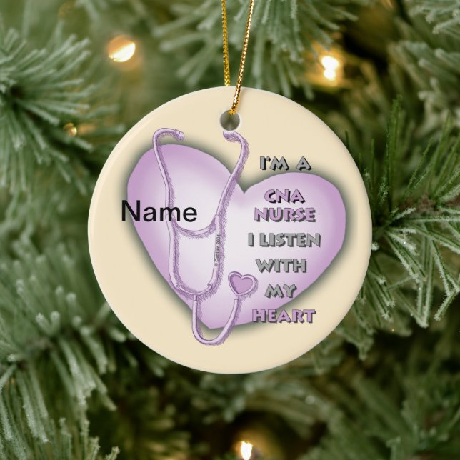 Purple Heart CNA Nurse Ceramic Ornament (Tree)