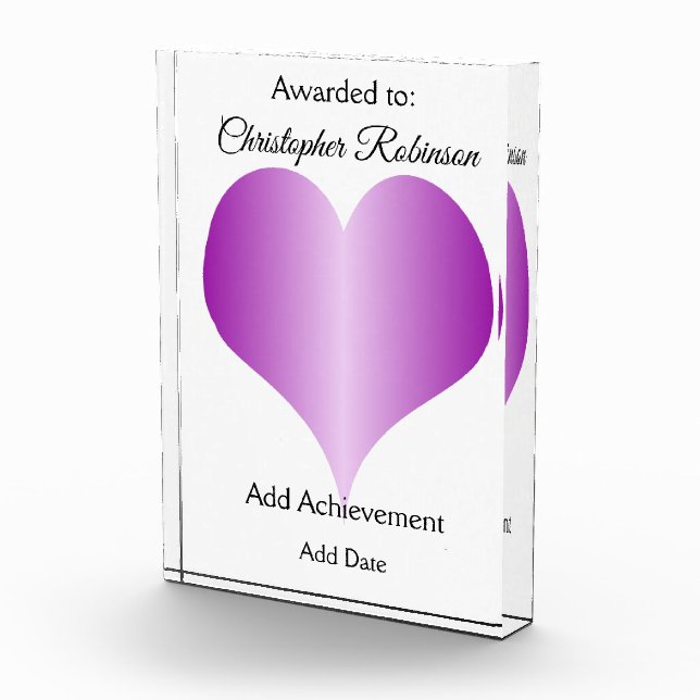 Purple Heart Design Personalised Acrylic Award (Right)