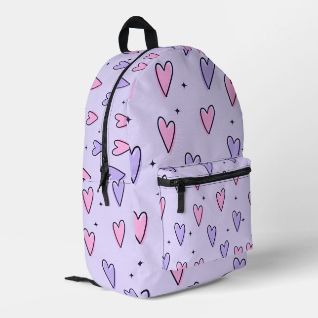 purple heart design school bookbag Travel  Printed Backpack (Back Corner Left)
