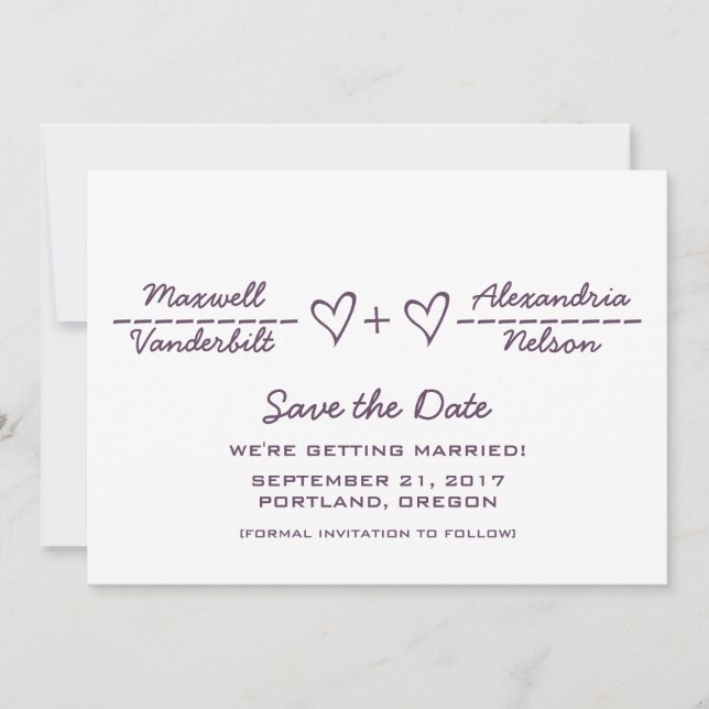 Purple Heart Equation Save the Date Invite (Front)