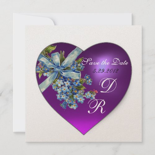 PURPLE HEART FORGET ME NOT MONOGRAM Gold Metallic Invitation