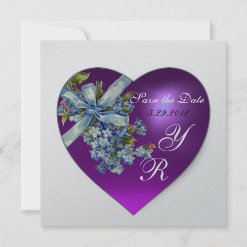 PURPLE HEART FORGET ME NOT MONOGRAM Silver Metal Invitation