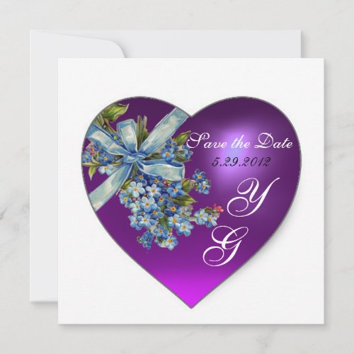 PURPLE HEART FORGET ME NOT MONOGRAM White Invitation