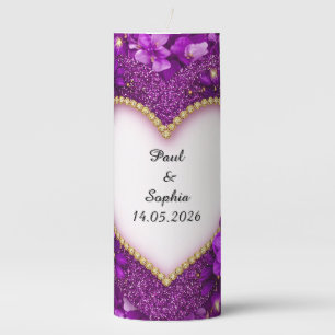 Purple Heart Frame with Glitter and Flowers Pillar Candle