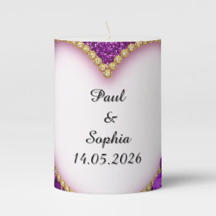 Purple Heart Frame with Glitter and Flowers Pillar Candle