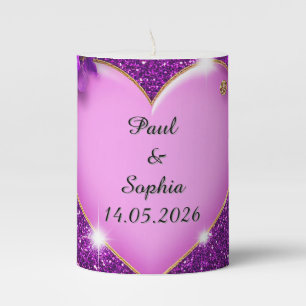Purple Heart Frame with Glitter and Flowers Pillar Candle