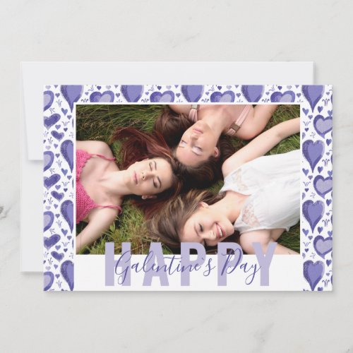 Purple Heart Galentines Day Friend Photo Holiday Card