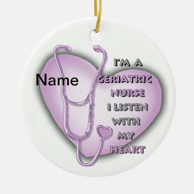 Purple Heart Geriatric Nurse Ceramic Ornament (Front)