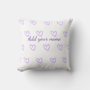 Purple heart glitter sparkle pattern add name text throw pillow