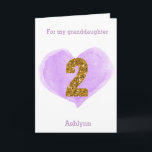 Purple Heart Gold Glitter 2nd Birthday Card<br><div class="desc">A personalized 2nd birthday card featuring a purple watercolor heart and a gold glitter two. You can personalize the front of this 2nd birthday card with her name. Please note there is not actual glitter, but a glitter design effect. There is a sweet birthday message inside, which can also be...</div>