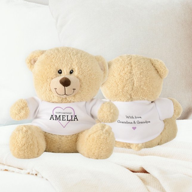 Purple Heart Happy Birthday Custom Name Grandchild Teddy Bear (Creator Uploaded)