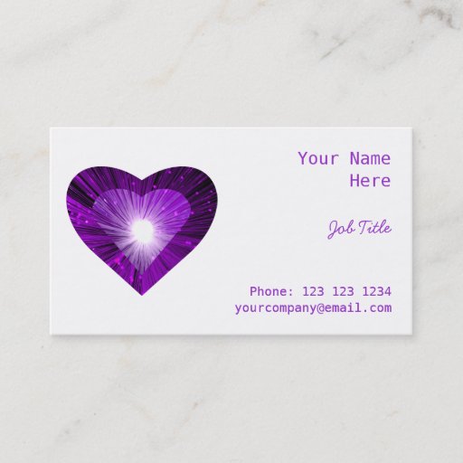 Customizable Purple Heart 'heart' business card side white