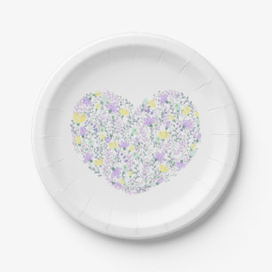 Purple Heart Lavender & Yellow Flowers - Wedding Paper Plates