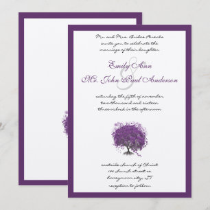 Purple Heart Leaf Tree Borders Wedding Invite