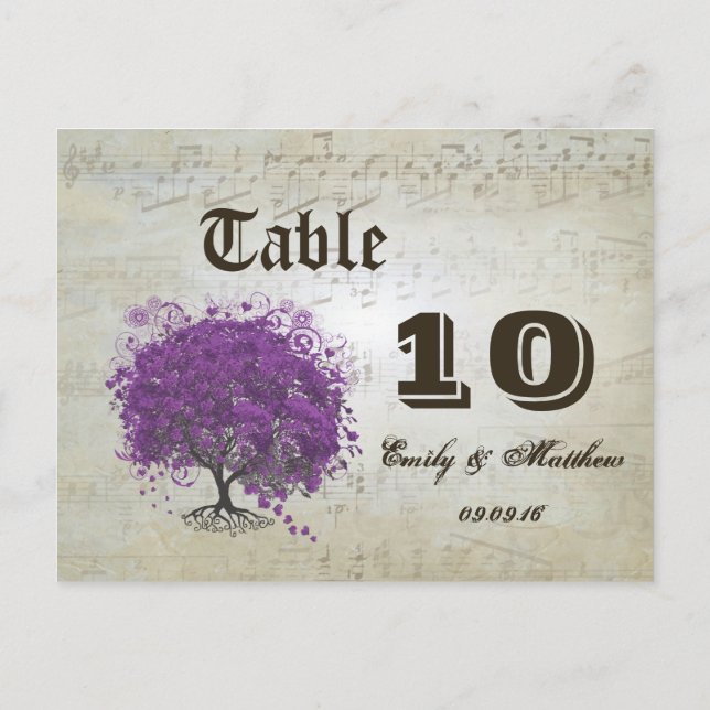 Purple Heart Leaf Tree Table Number (Back)