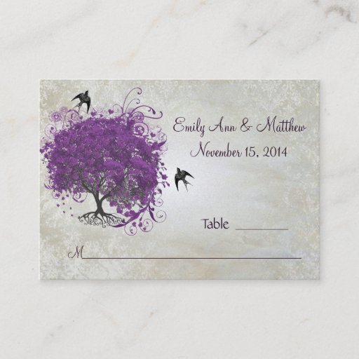 Customizable Purple Heart Leaf Tree Table Place Cards Business Card