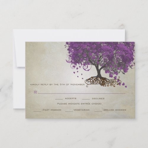 Purple Heart Leaf Tree Wedding Invites