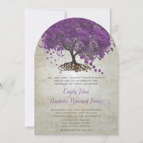 Purple Heart Leaf Tree Wedding Invites