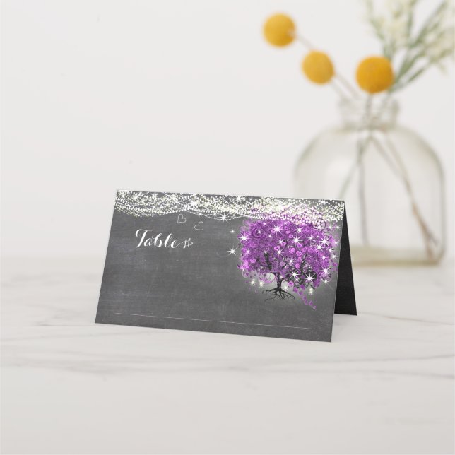 Purple Heart Leaf Tree Wedding Place Cards (Front)