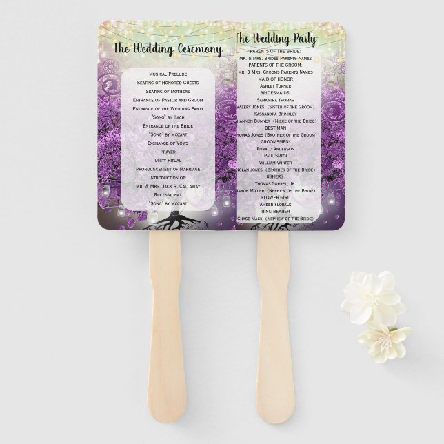 Purple Heart Leaf Tree Wedding Program Fan (Front and Back)