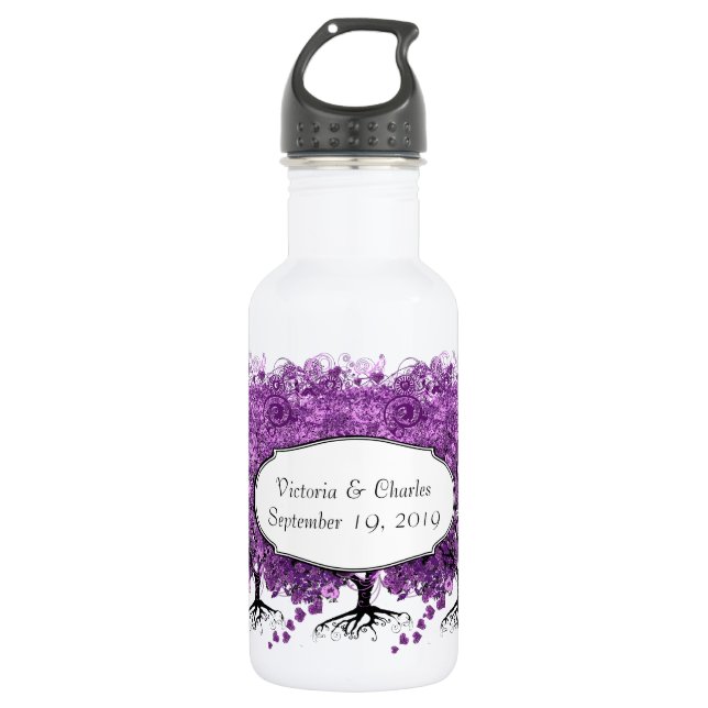 Purple Heart Leaf Tree Wedding Stainless Steel Water Bottle (Front)