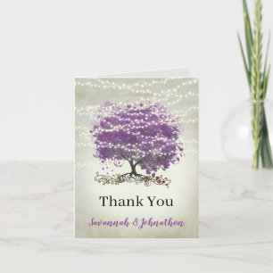 Purple Heart Leaf Tree Wedding Thank You Card