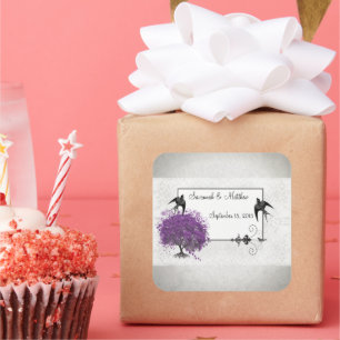 Purple Heart Leaf Tree Weddings Square Sticker