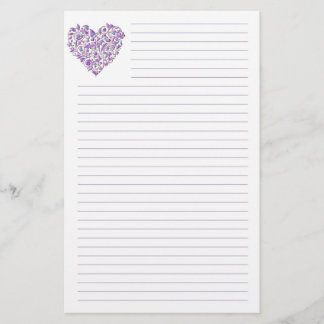 Purple Heart Lined Stationery