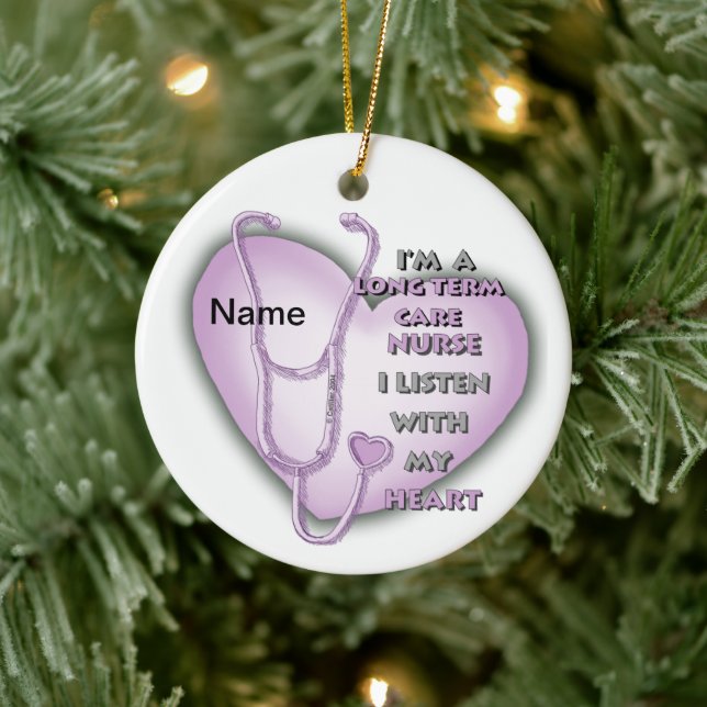 Purple Heart Long Term Care Nurse Ceramic Ornament (Tree)