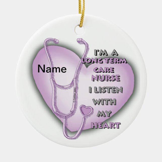 Purple Heart Long Term Care Nurse Ceramic Ornament (Front)