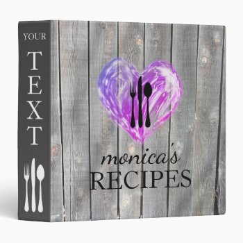 Purple Heart Love Gray Wood Recipe Cooking Vintage 3 Ring Binder by tsrao100 at Zazzle