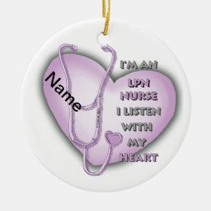 Purple Heart LPN Nurse Ceramic Ornament