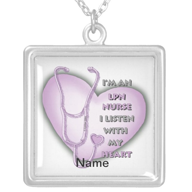 Purple Heart LPN Nurse Silver Plated Necklace (Front)