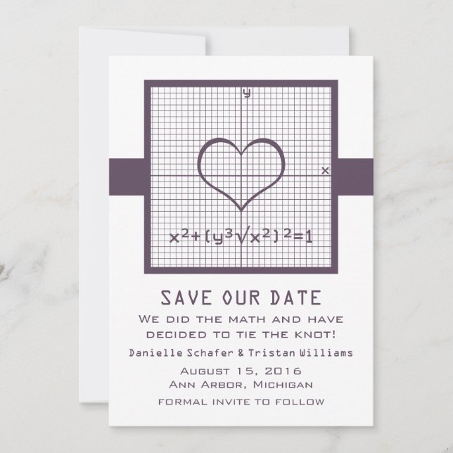 Purple Heart Math Graph Save the Date Invite (Front)