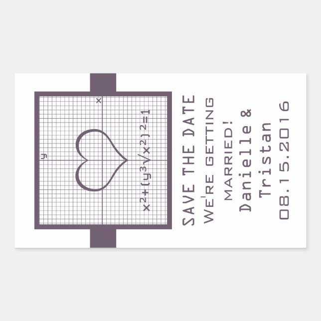 Purple Heart Math Graph Save the Date Stickers (Front)