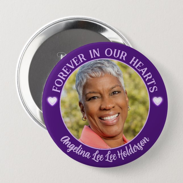 Purple Heart Memorial Funeral Photo  Button (Front & Back)