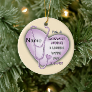 Purple Heart Midwife Nurse Ceramic Ornament