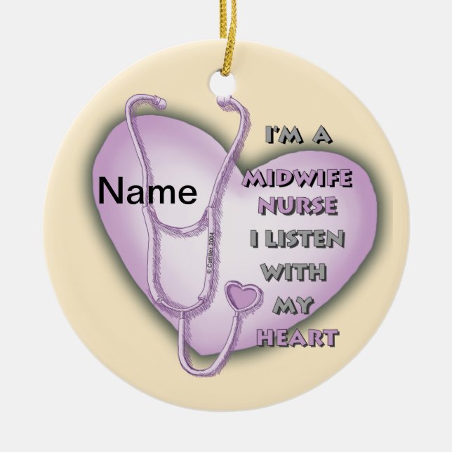 Purple Heart Midwife Nurse Ceramic Ornament (Front)