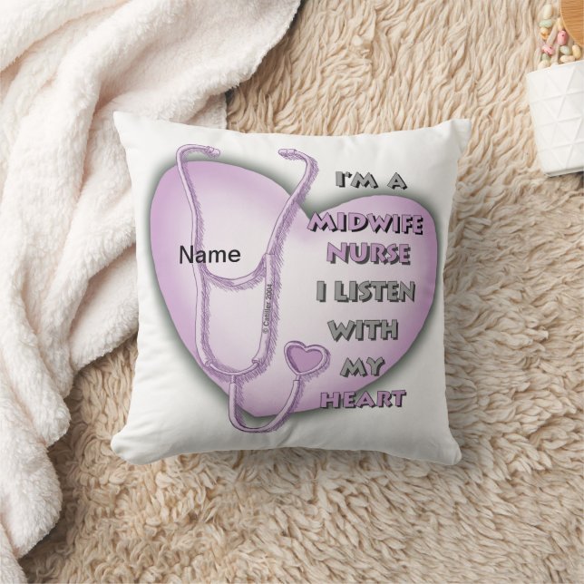 Purple Heart Midwife Nurse Throw Pillow (Blanket)