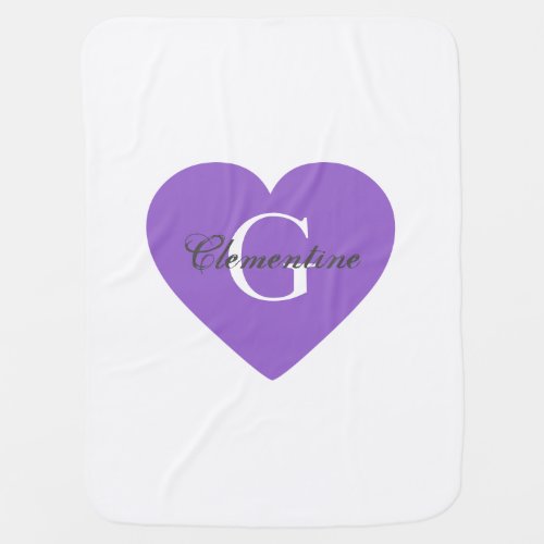 Purple Heart Name Initial Monogram Swaddle Blanket