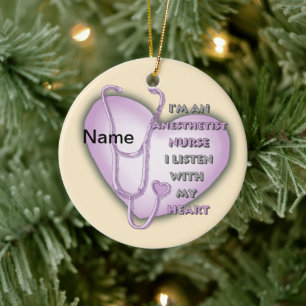 Purple Heart Nurse Anesthetist Ceramic Ornament