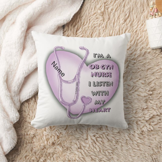 Purple Heart ObGyn Nurse Throw Pillow (Blanket)