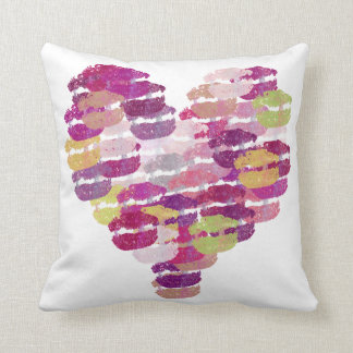 Purple Heart of Kisses Lips Throw Pillow